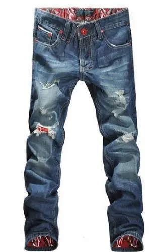 Крутые джинсы Regular Fit Tapered с заломами и подкладкой под вырванными клочьями